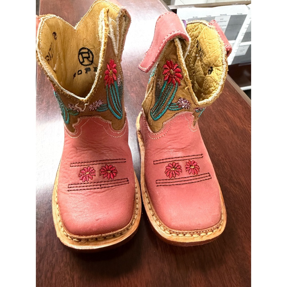 Roper Cowbabies Pink Leather Cactus Floral Embroidered Western Boots Size 2